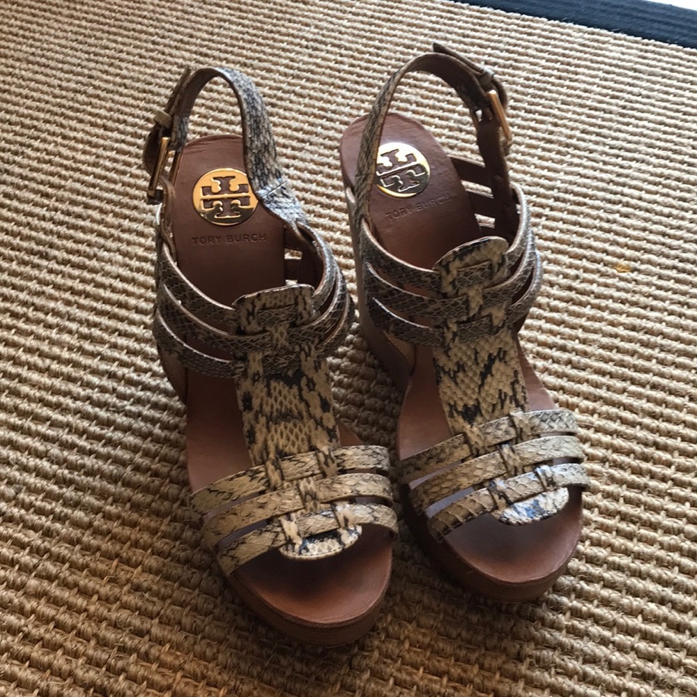Tory Burch snake print wedges